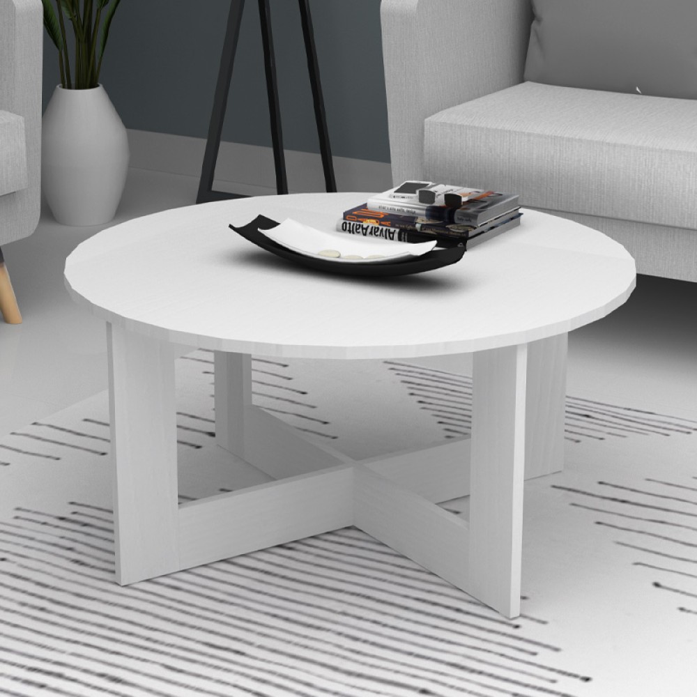 Τραπεζάκι σαλονιού Kati Megapap χρώμα λευκό Ø80x42εκ.