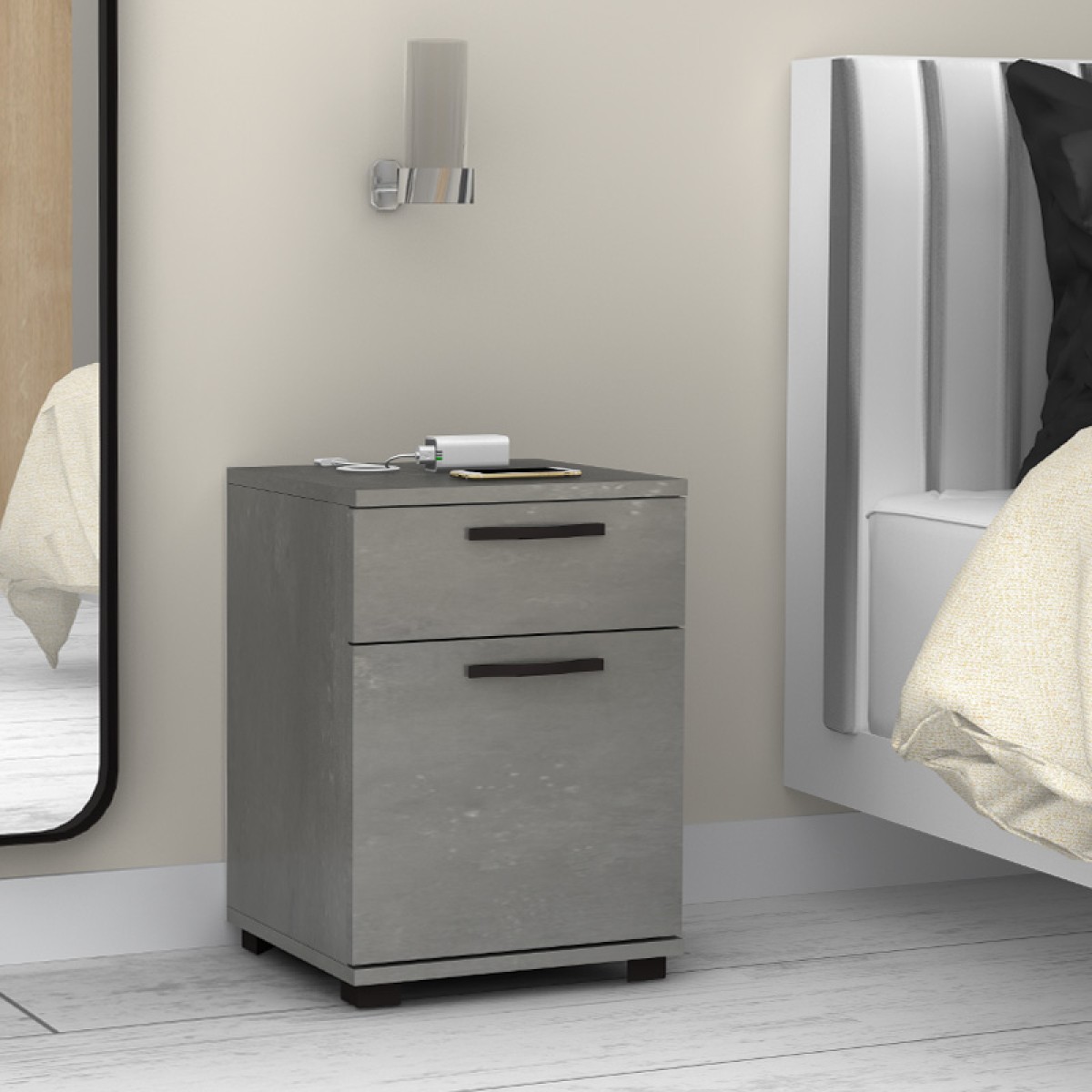 Κομοδίνο - Συρταριέρα γραφείου Veto Megapap χρώμα γκρι σκυροδέματος 40x39x57εκ.