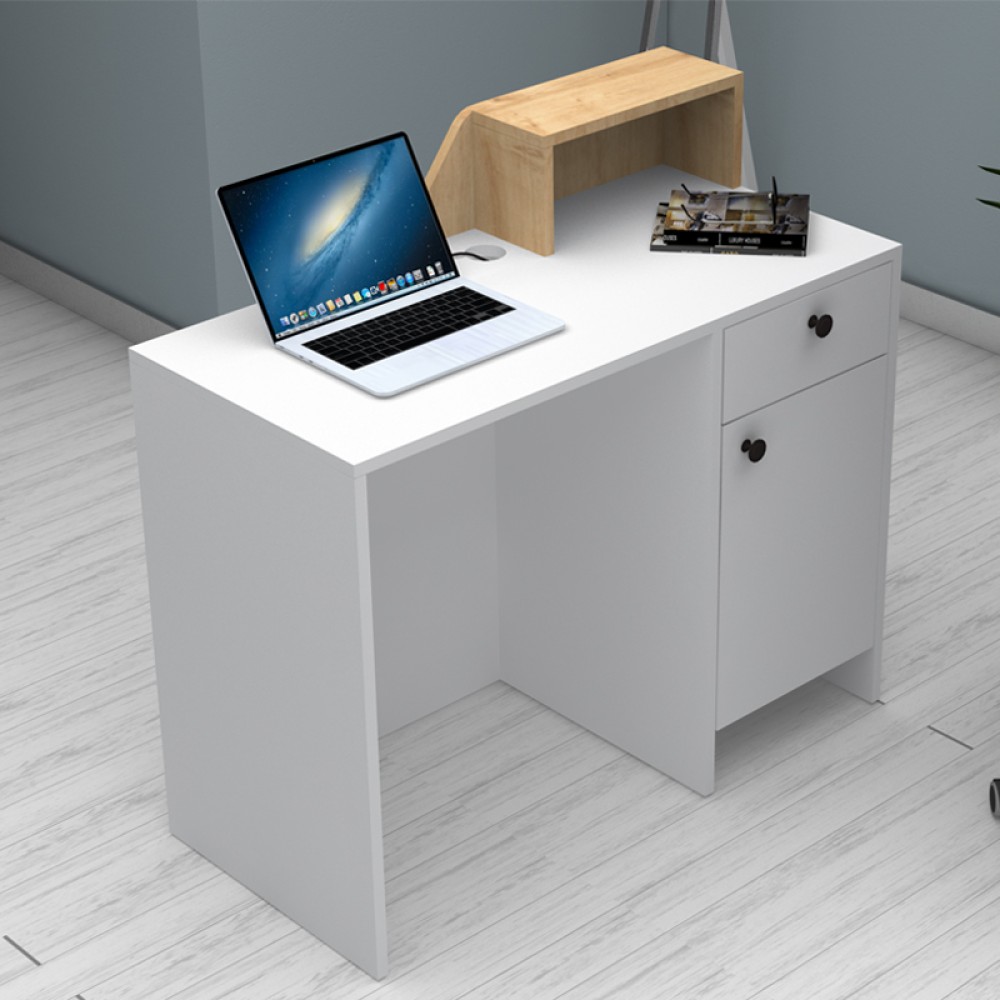 Γραφείο υποδοχής - reception Merlin Megapap χρώμα λευκό - φυσικό οξιάς 110x50x101,8εκ.