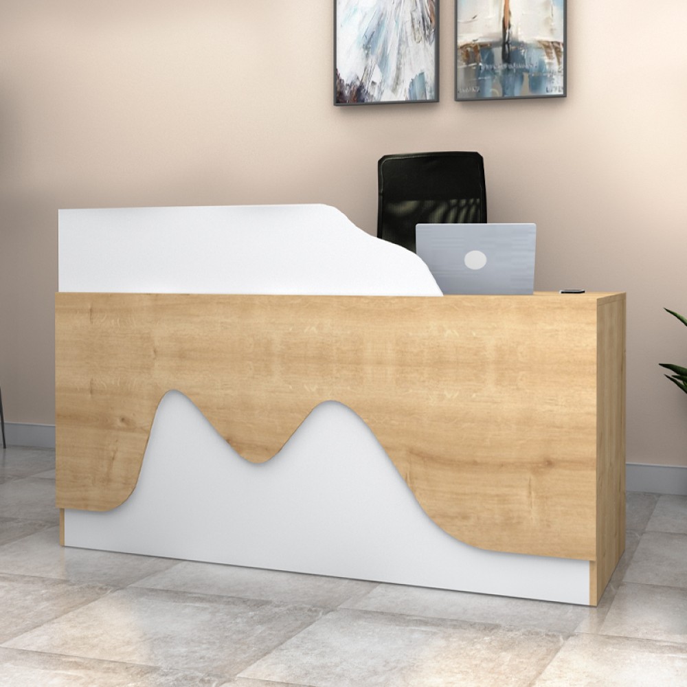 Γραφείο υποδοχής - reception Lione Megapap χρώμα φυσικό οξιάς - λευκό 160x60x100εκ.