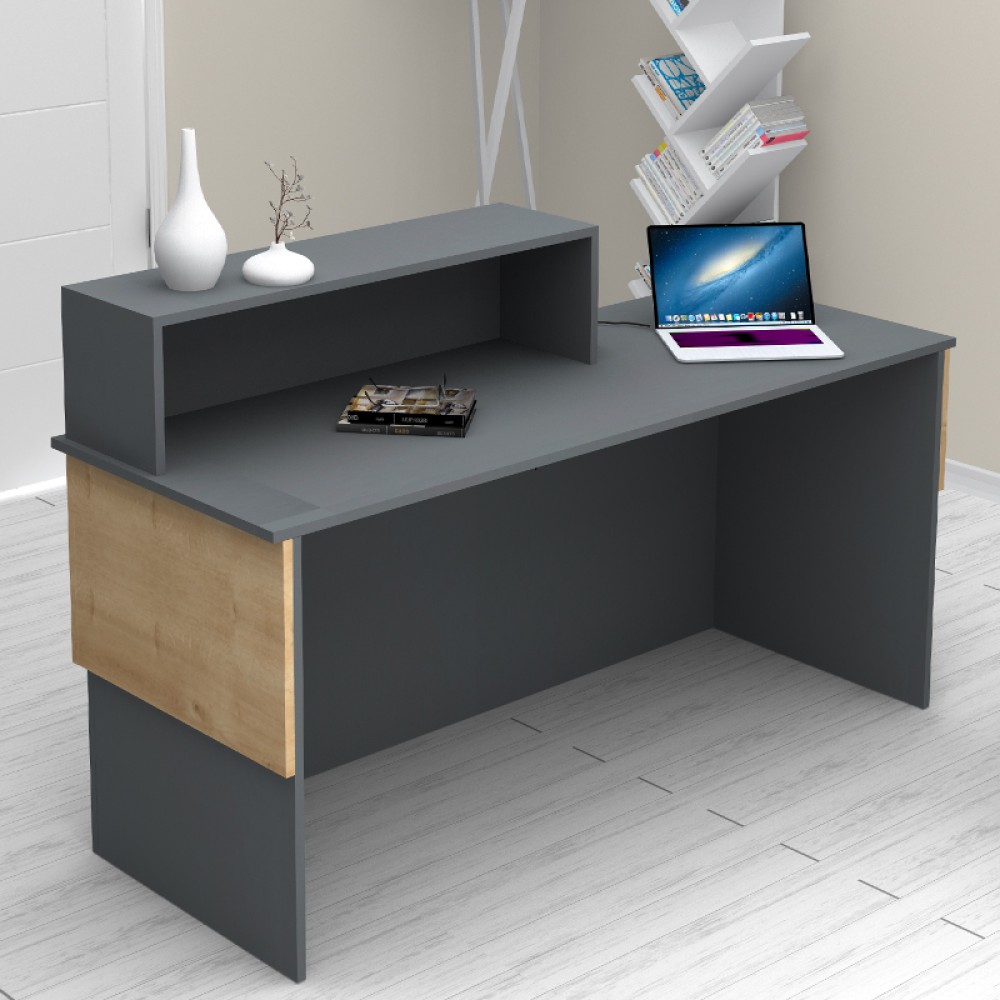Γραφείο υποδοχής - reception Dustin Megapap χρώμα ανθρακί - φυσικό οξιάς 160x60x101,8εκ.