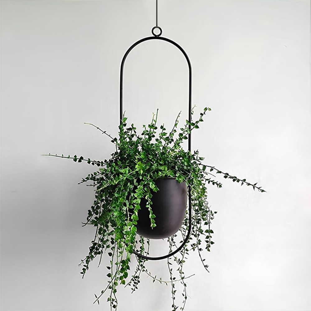 Βάση - ζαρντινιέρα κρεμαστή μεταλλική για φυτά εσωτερικού και εξωτερικού χώρου χρώμα μαύρο Φ15εκ.