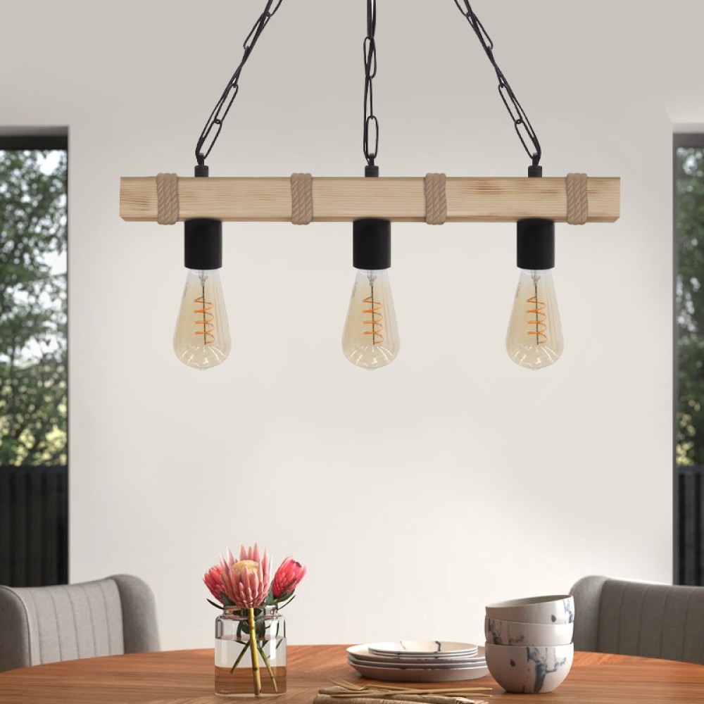 Φωτιστικό οροφής Vero Megapap E27 ξύλινο τρίφωτο χρώμα φυσικό 50x8x65εκ.