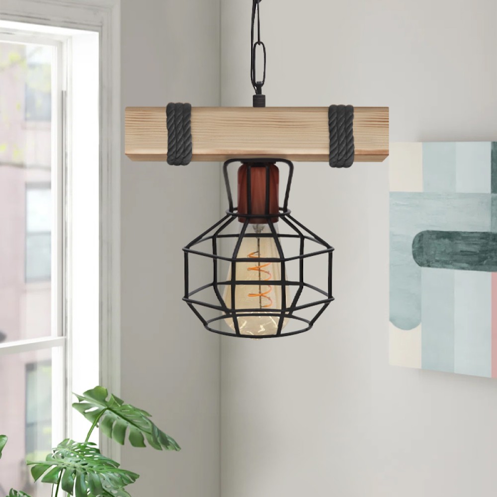 Φωτιστικό οροφής Lumenia Megapap E27 ξύλινο - μεταλλικό μονόφωτο χρώμα φυσικό - μαύρο 25x14x80εκ.