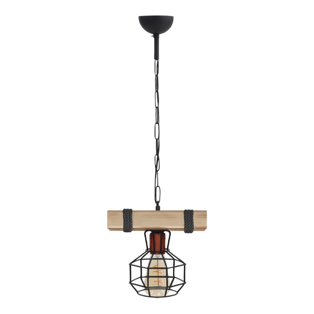Φωτιστικό οροφής Lumenia Megapap E27 ξύλινο - μεταλλικό μονόφωτο χρώμα φυσικό - μαύρο 25x14x80εκ.