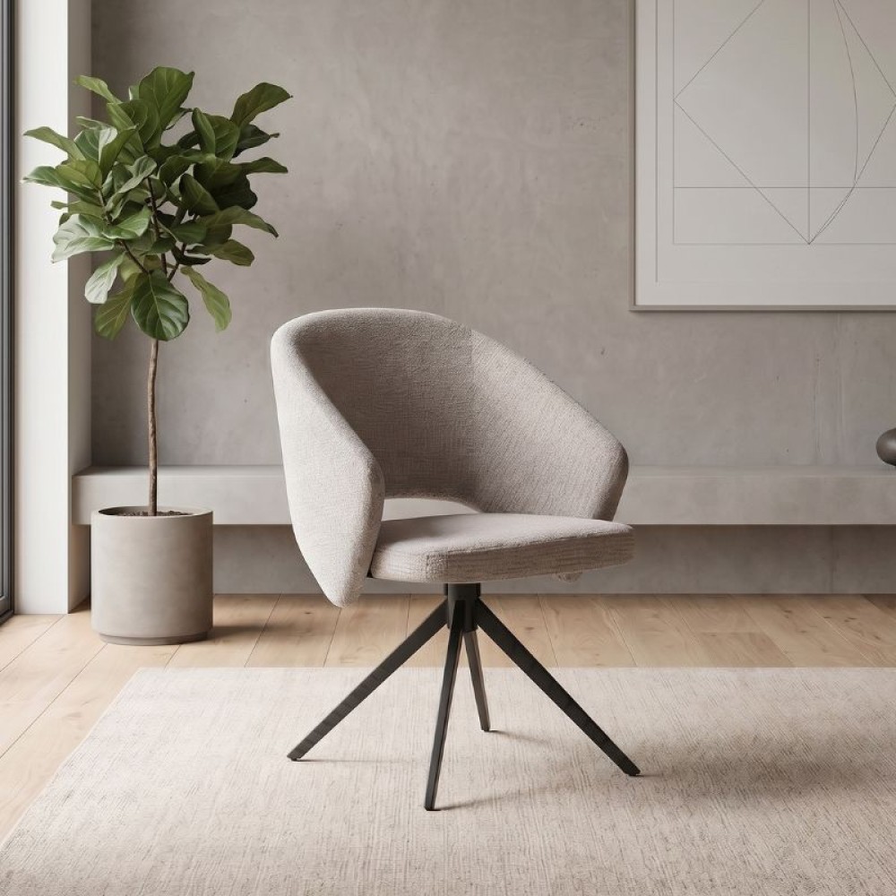 Πολυθρόνα τραπεζαρίας Milano Megapap περιστρεφόμενη χρώμα ανοιχτό μπεζ ύφασμα - μεταλλικό μαύρο πόδι 64x64x83εκ.