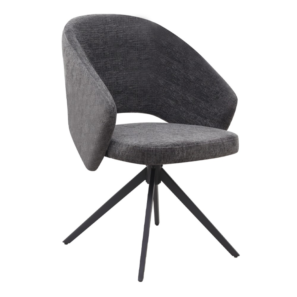 Πολυθρόνα τραπεζαρίας Milano Megapap περιστρεφόμενη χρώμα ανθρακί ύφασμα - μεταλλικό μαύρο πόδι 64x64x83εκ.