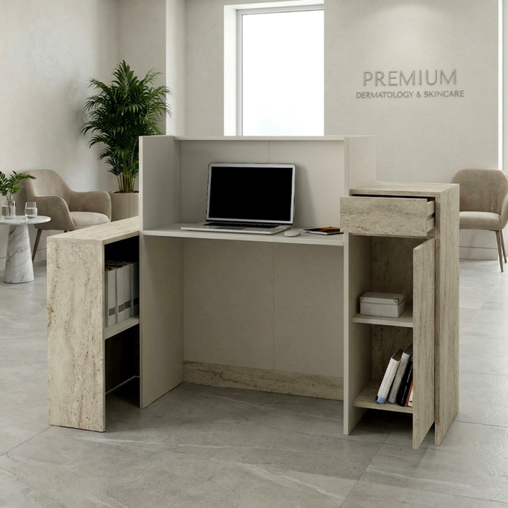 Γραφείο υποδοχής - reception Dayana Megapap με LED χρώμα travertine - sandstone 150x85,2x120εκ.
