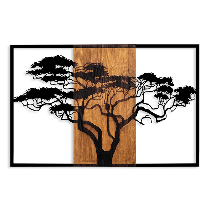 Διακοσμητικό τοίχου Acacia Tree Megapap ξύλινο - μεταλλικό χρώμα καρυδί - μαύρο 90x3x58εκ.