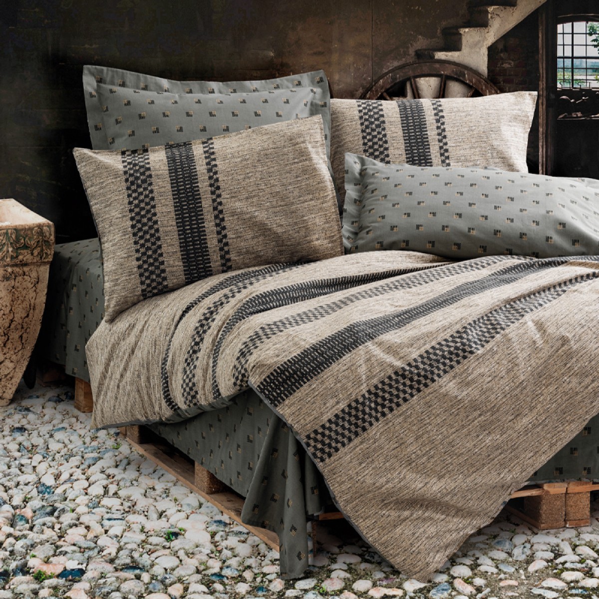 Σετ παπλωματοθήκη Arlo Cotton Box 3 τμχ Μονή (160x220) χρώμα καφέ - γκρι