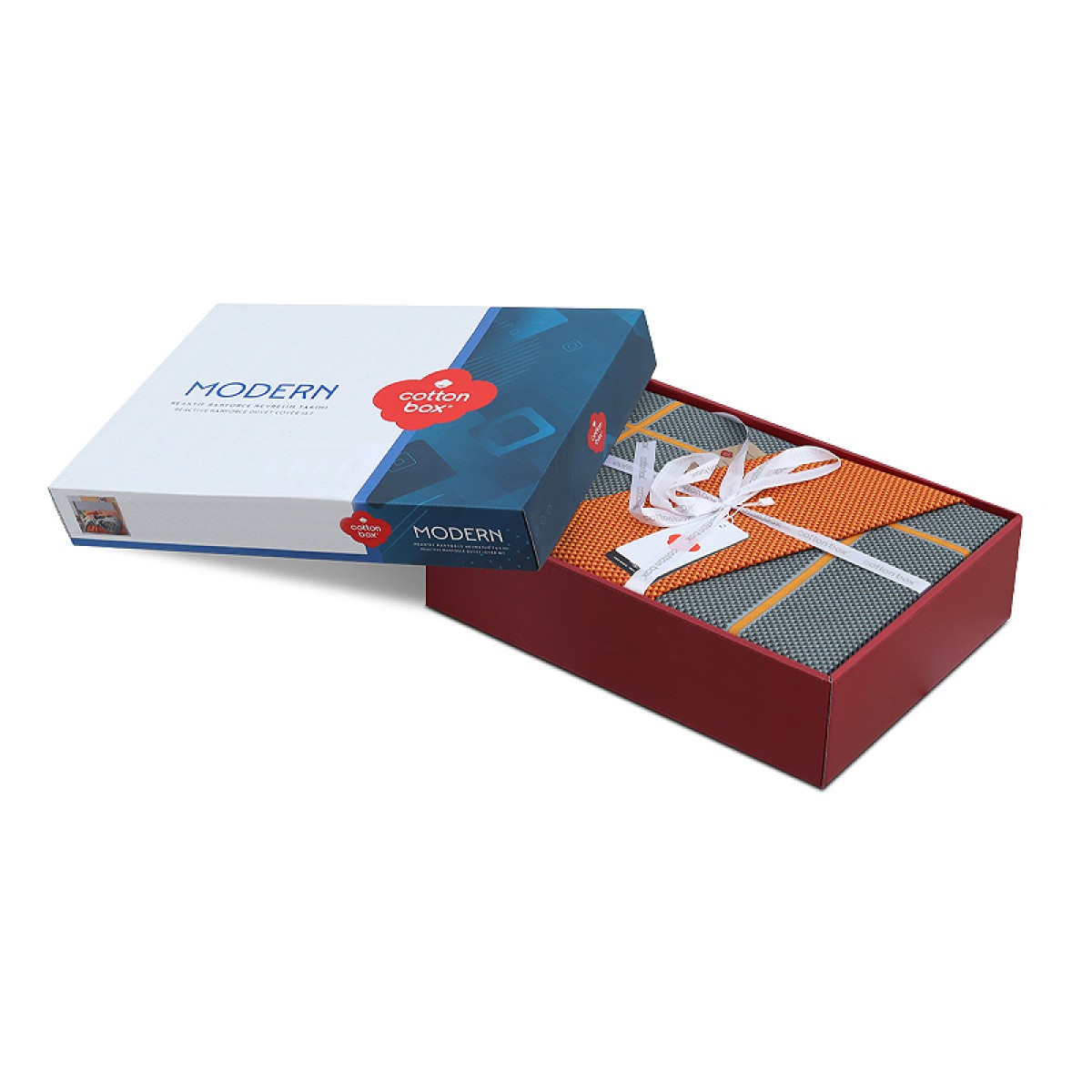Σετ παπλωματοθήκη Stark Cotton Box 4 τμχ Διπλή (200x220) χρώμα cinnamon - μπλε