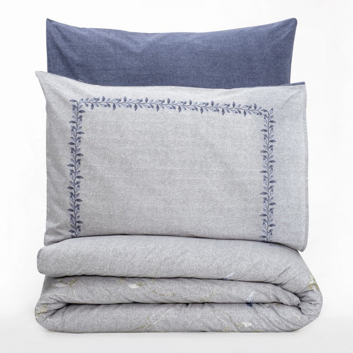 Σετ παπλωματοθήκη Nitsa Cotton Box 3 τμχ Μονή (160x220) χρώμα σκούρο μπλε - γκρι