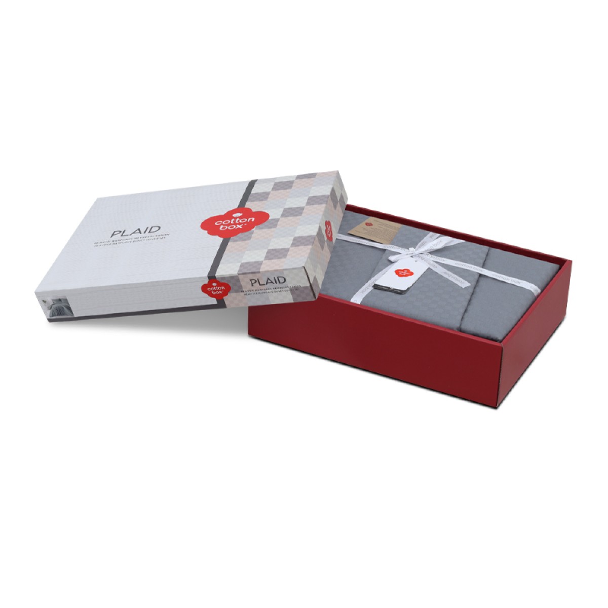 Σετ παπλωματοθήκη Plaid Cotton Box 4 τμχ Διπλή (200x220) χρώμα γκρι