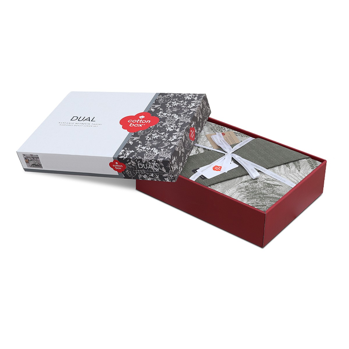 Σετ παπλωματοθήκη Frond Cotton Box 4 τμχ Διπλή (200x220) χρώμα χακί