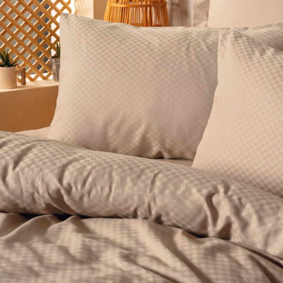 Σετ παπλωματοθήκη Plaid Cotton Box 3 τμχ Μονή (160x220) χρώμα mink