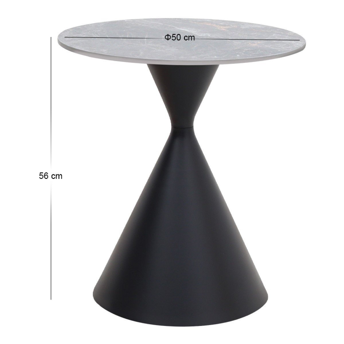 Τραπεζάκι βοηθητικό Logan Megapap sintered stone - μέταλλο χρώμα γκρι εφέ μαρμάρου - μαύρο Ø50x56εκ.