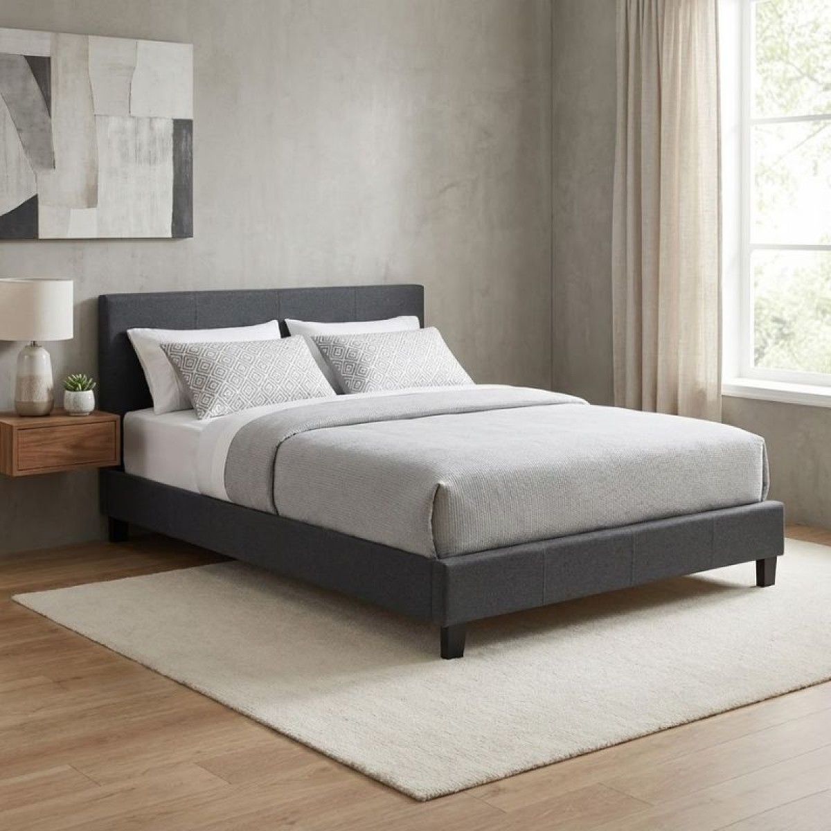 Κρεβάτι Flat Megapap υφασμάτινο χρώμα ανθρακί 160x200εκ.