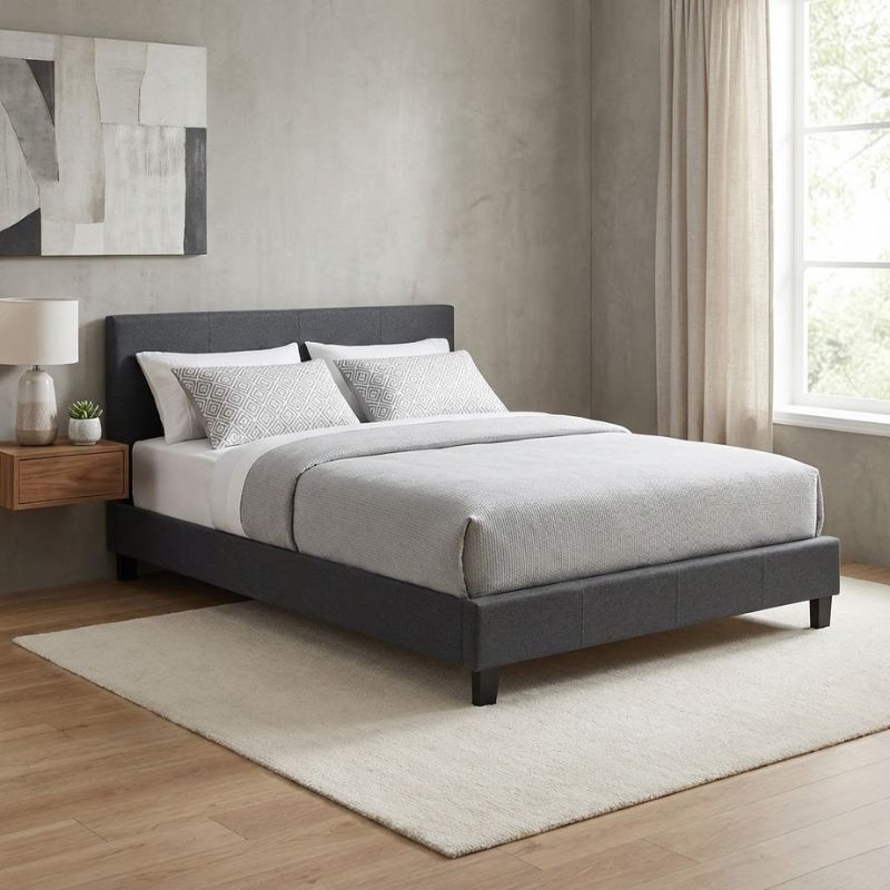 Κρεβάτι Flat Megapap υφασμάτινο χρώμα ανθρακί 140x190εκ.