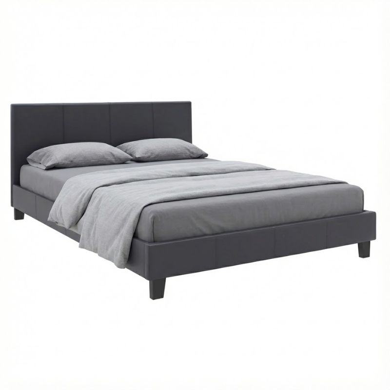 Κρεβάτι Flat Megapap από τεχνόδερμα χρώμα μαύρο ματ 150x200εκ.
