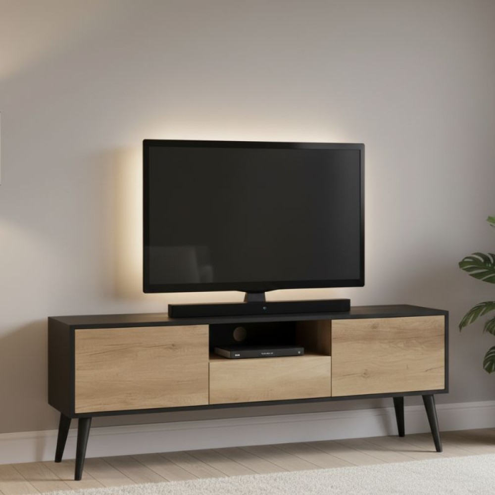 Έπιπλο τηλεόρασης Style Megapap χρώμα μαύρο - tori 160x41x58εκ.
