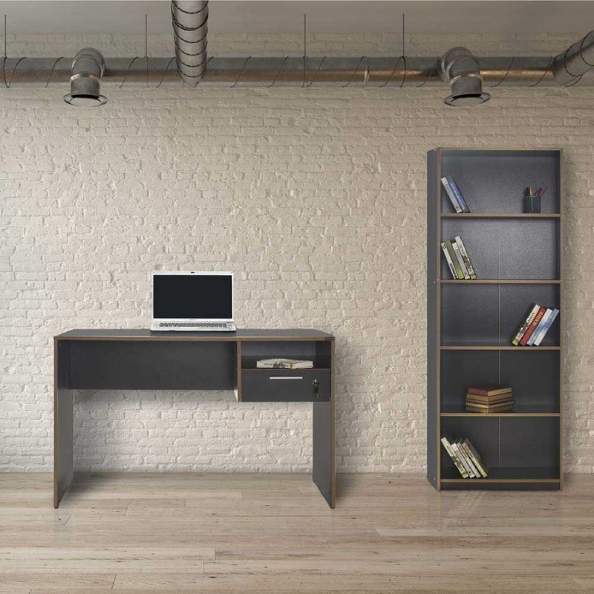 Γραφείο εργασίας με κλειδαριά Concept Megapap χρώμα ανθρακί 120x60x75εκ.