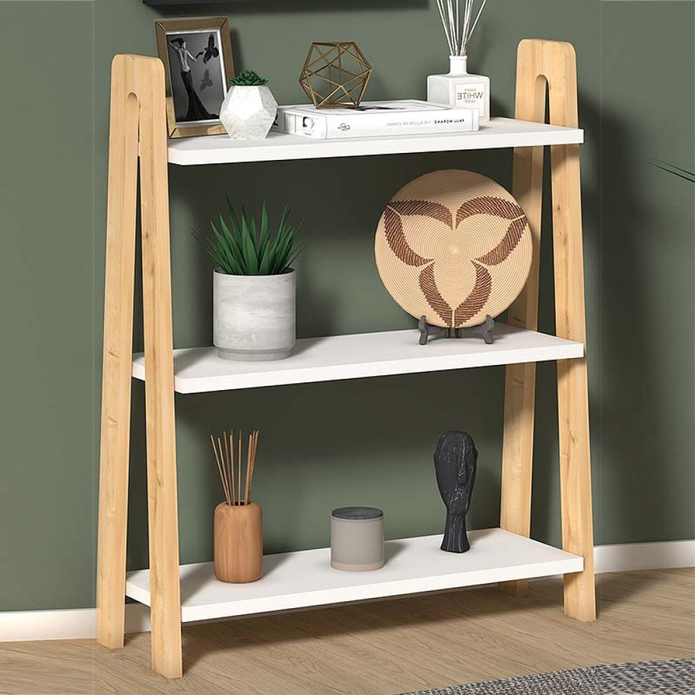 Βιβλιοθήκη Como Megapap χρώμα λευκό - oak 63x22x80εκ.