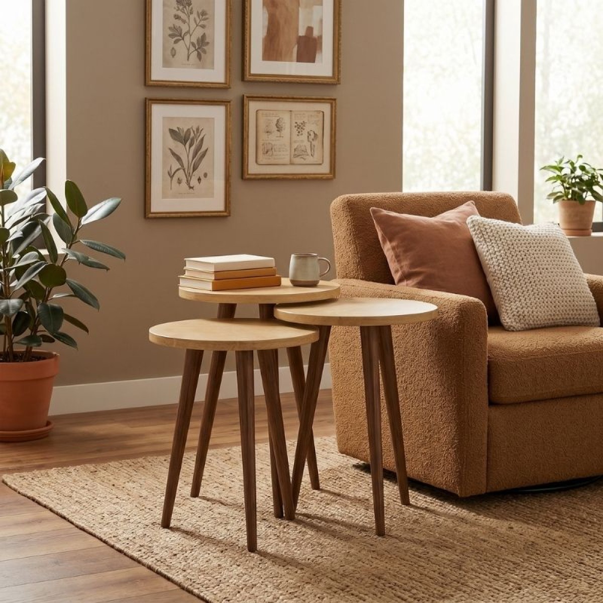 Τραπεζάκι βοηθητικό σετ 3 τμχ Cruz Megapap χρώμα sapphire oak Ø33x46εκ.