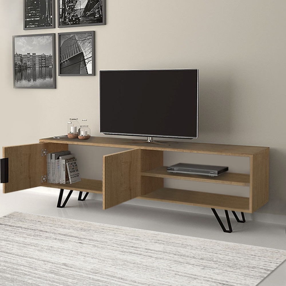 Έπιπλο τηλεόρασης Foot Megapap χρώμα φυσικό οξιάς 160x35x49εκ.