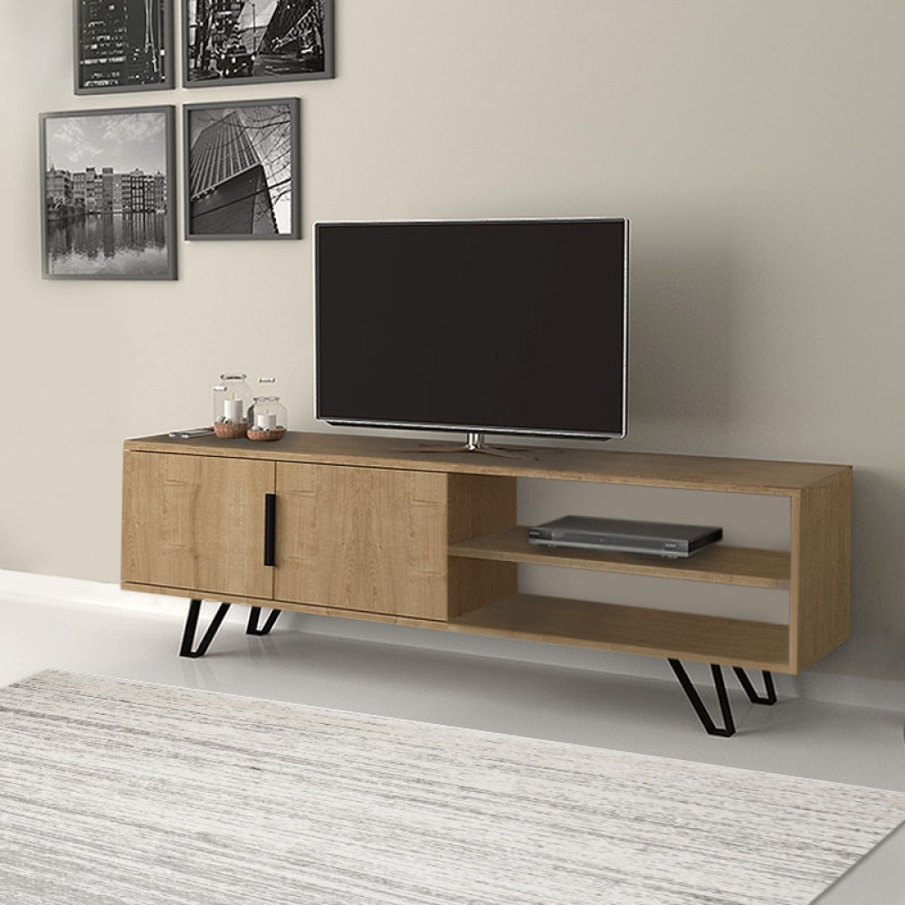 Έπιπλο τηλεόρασης Foot Megapap χρώμα φυσικό οξιάς 160x35x49εκ.
