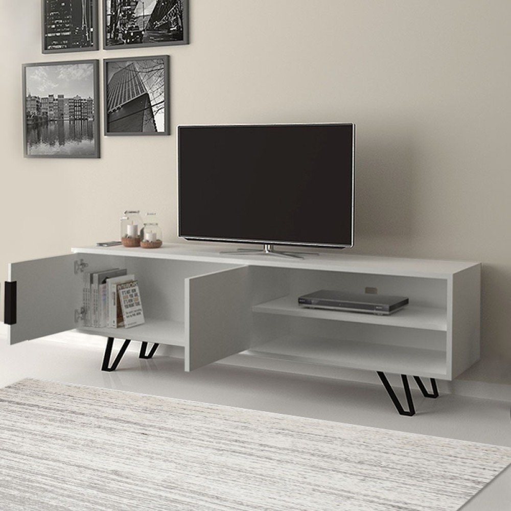 Έπιπλο τηλεόρασης Foot Megapap χρώμα λευκό 160x35x49εκ.
