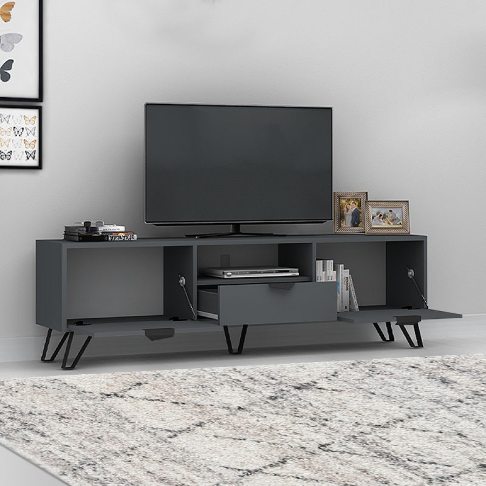 Έπιπλο τηλεόρασης Jasmine Megapap χρώμα ανθρακί 170x35x50εκ.