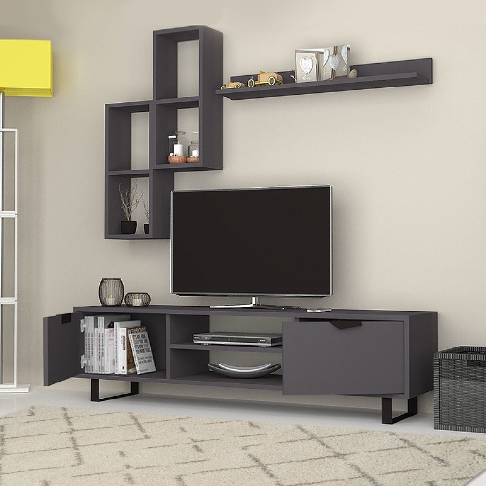 Σύνθεση τηλεόρασης Lonsa Megapap χρώμα ανθρακί 160x35x40εκ.