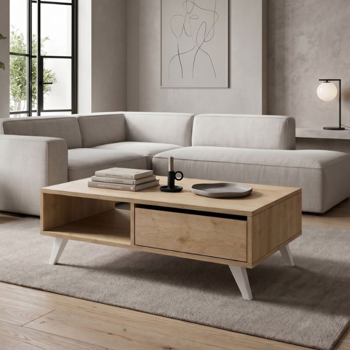 Τραπεζάκι σαλονιού Aster Megapap από μελαμίνη χρώμα sonoma 120x56x40εκ.