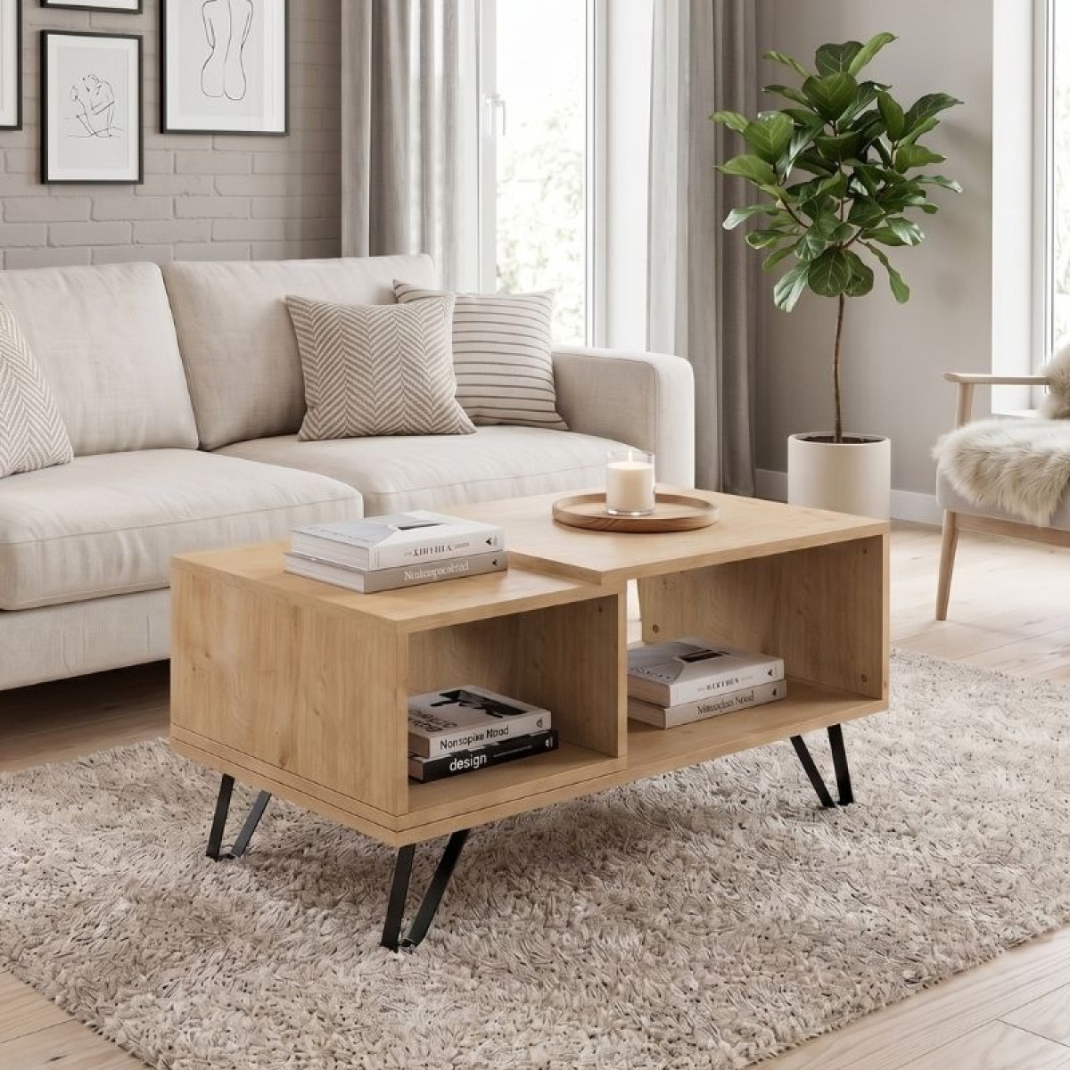 Τραπεζάκι σαλονιού Don Megapap μελαμίνης χρώμα sonoma 90x55x44εκ.