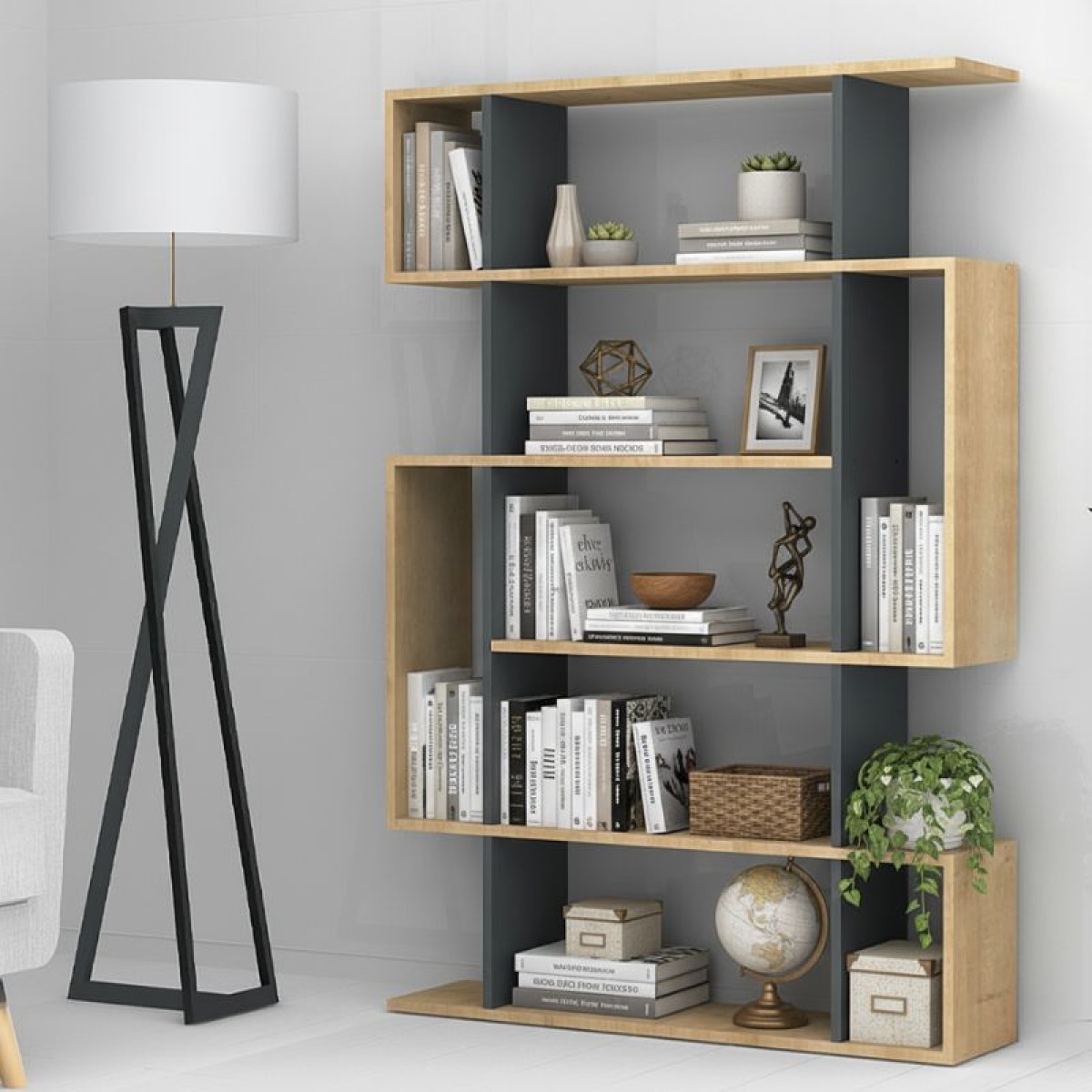 Βιβλιοθήκη μελαμίνης Clint Megapap χρώμα sonoma - ανθρακί 108x25x161εκ.