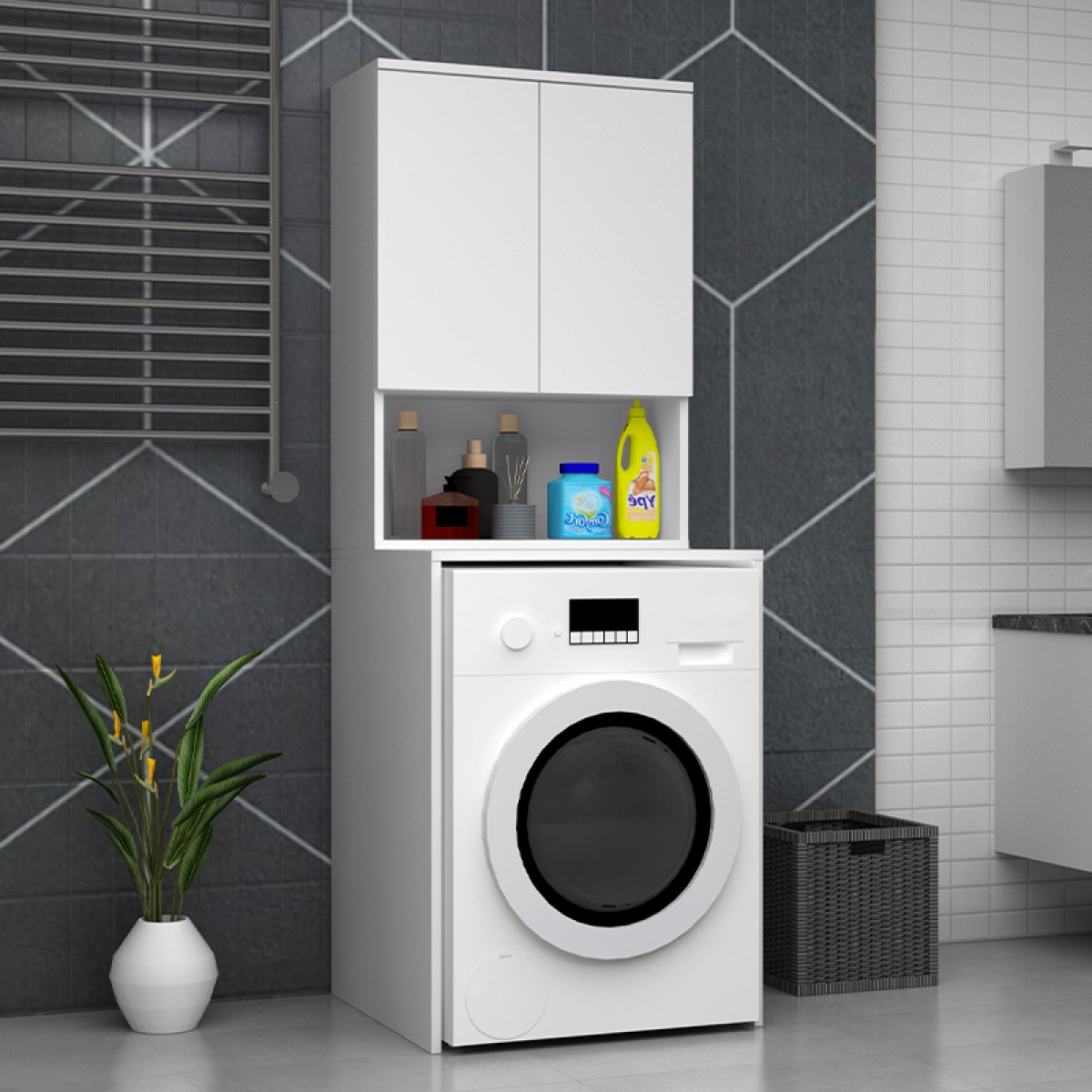 Έπιπλο πλυντηρίου Cozen Megapap χρώμα λευκό 65x60x178εκ.