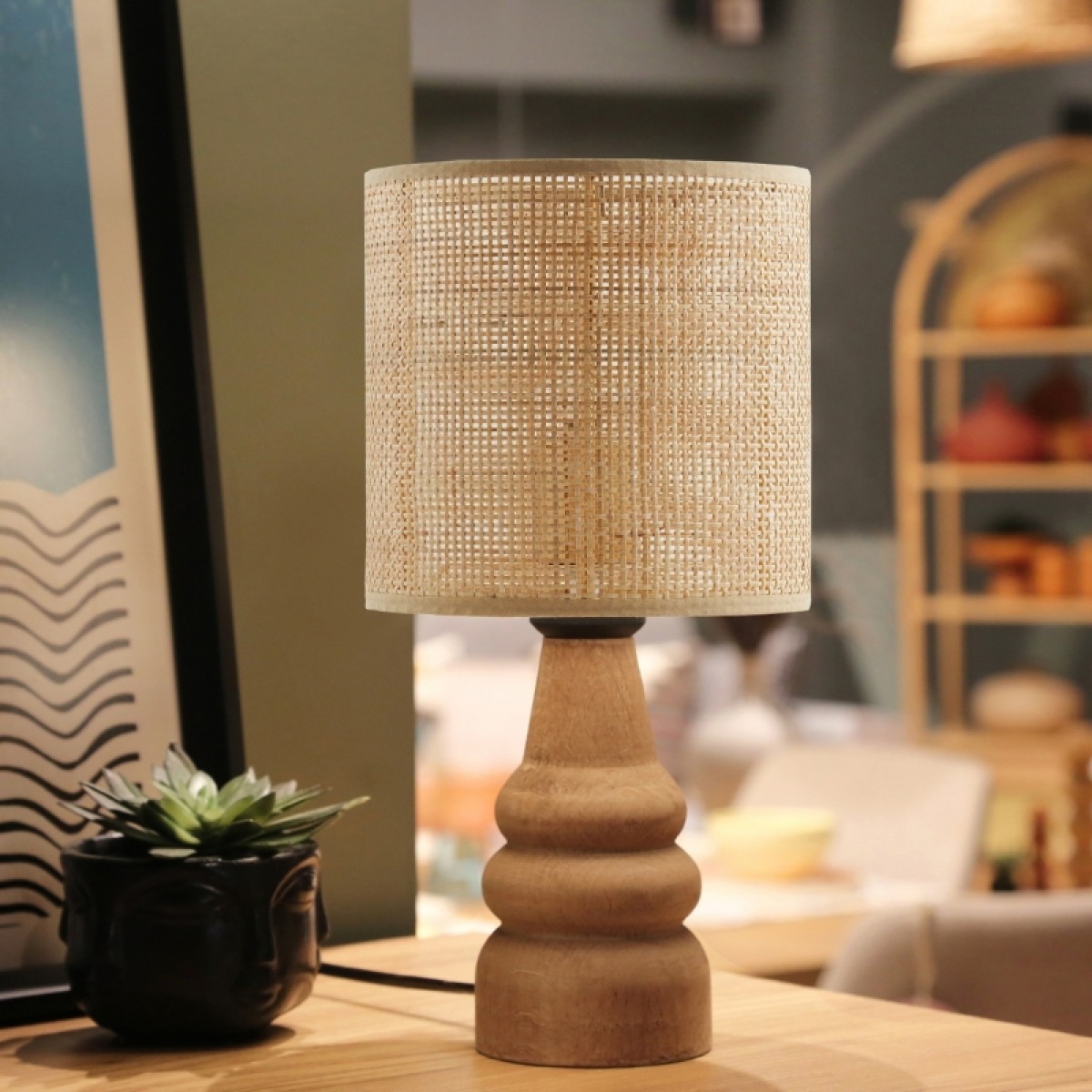 Φωτιστικό επιτραπέζιο Tino Megapap E14 pe rattan - ξύλο χρώμα φυσικό Ø15x32εκ.