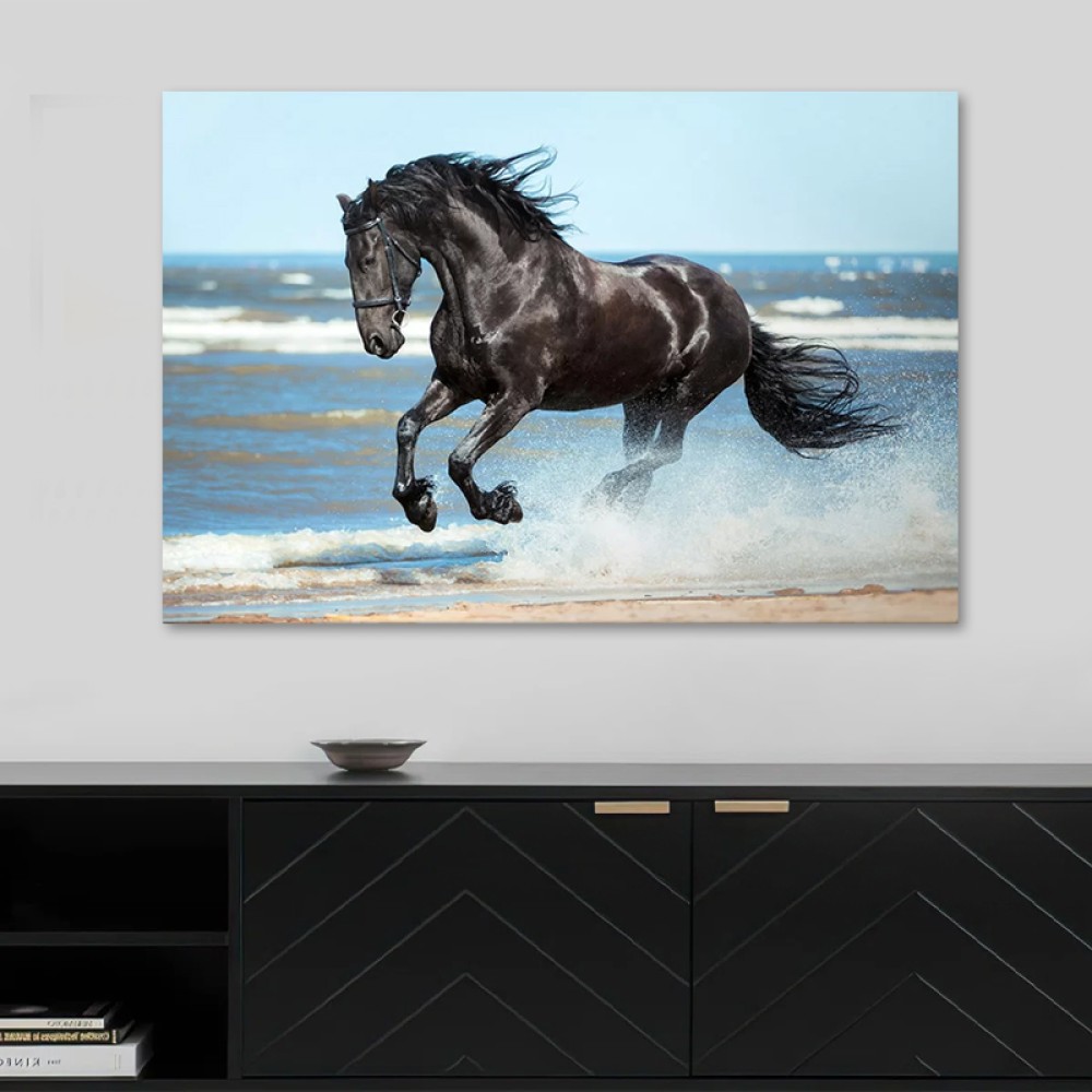 Πίνακας σε καμβά "Black Horse" Megapap ψηφιακής εκτύπωσης 100x70x3εκ.