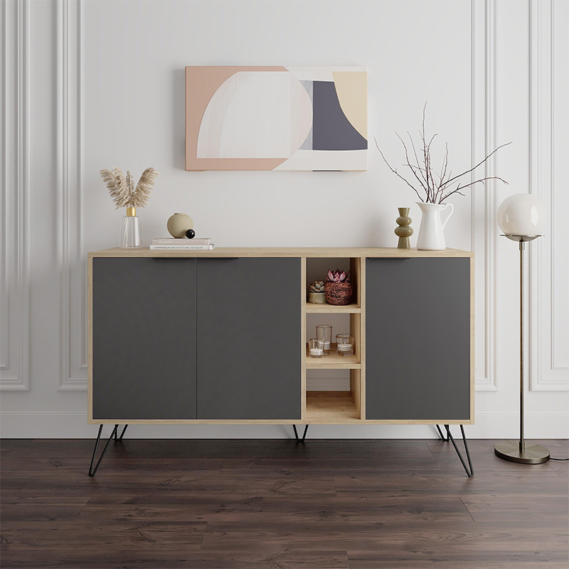Μπουφές Clara Megapap χρώμα sapphire oak - ανθρακί 142x35,6x83εκ.