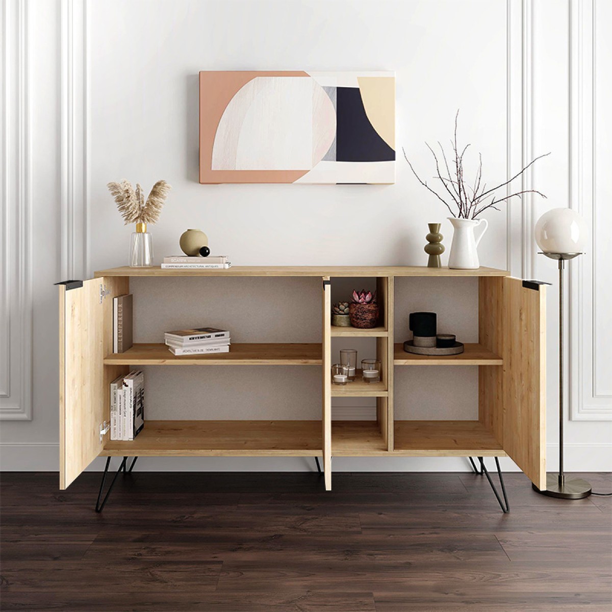 Μπουφές μελαμίνης Clara Megapap χρώμα φυσικό οξιάς 142x35,6x83εκ.