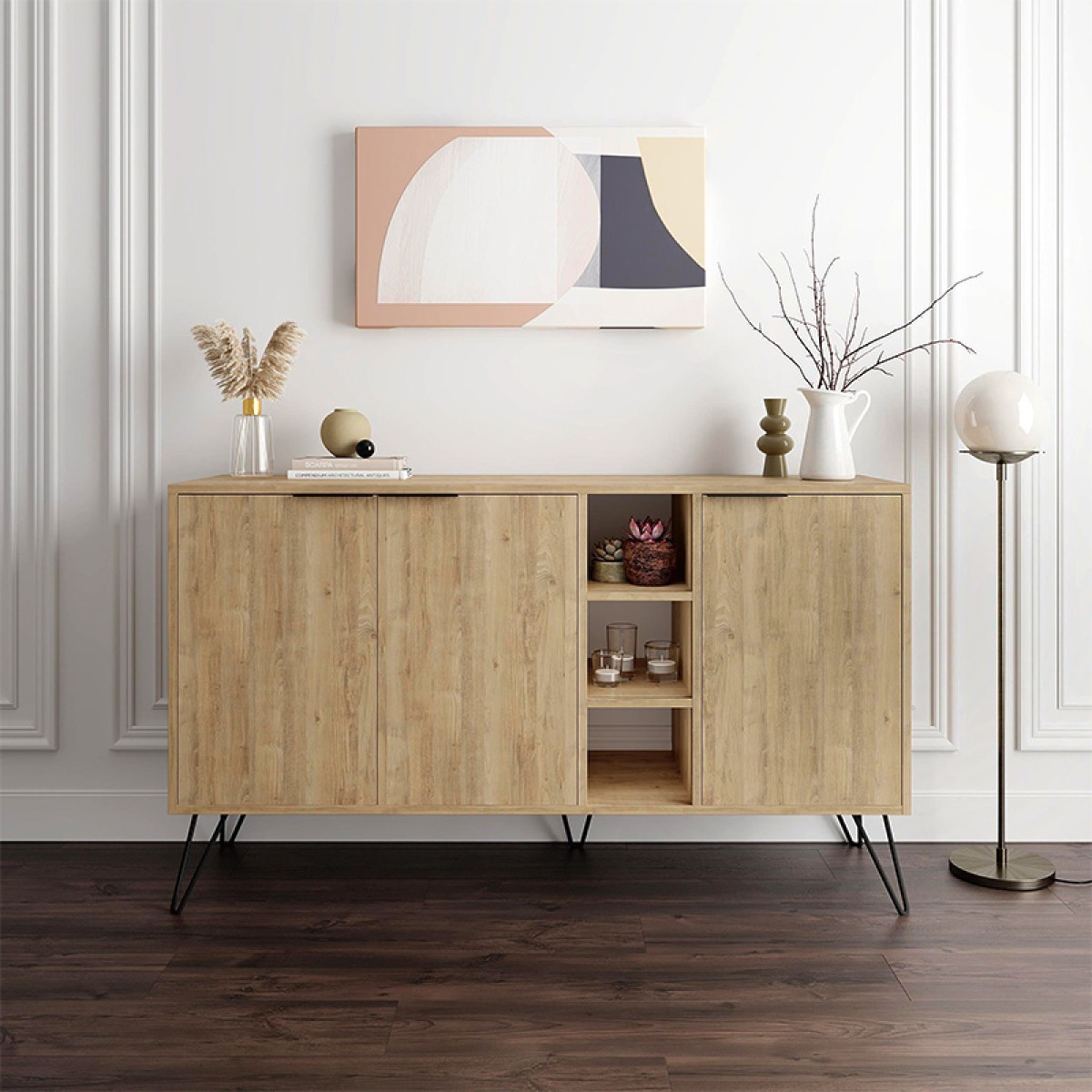 Μπουφές μελαμίνης Clara Megapap χρώμα φυσικό οξιάς 142x35,6x83εκ.