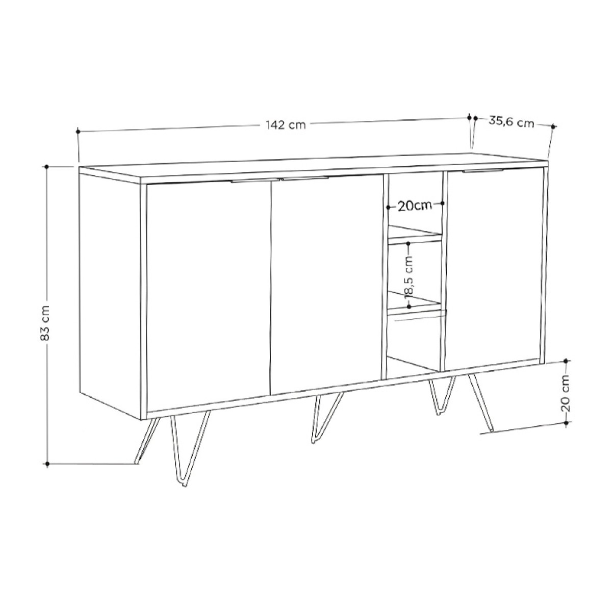 Μπουφές μελαμίνης Clara Megapap χρώμα φυσικό οξιάς 142x35,6x83εκ.