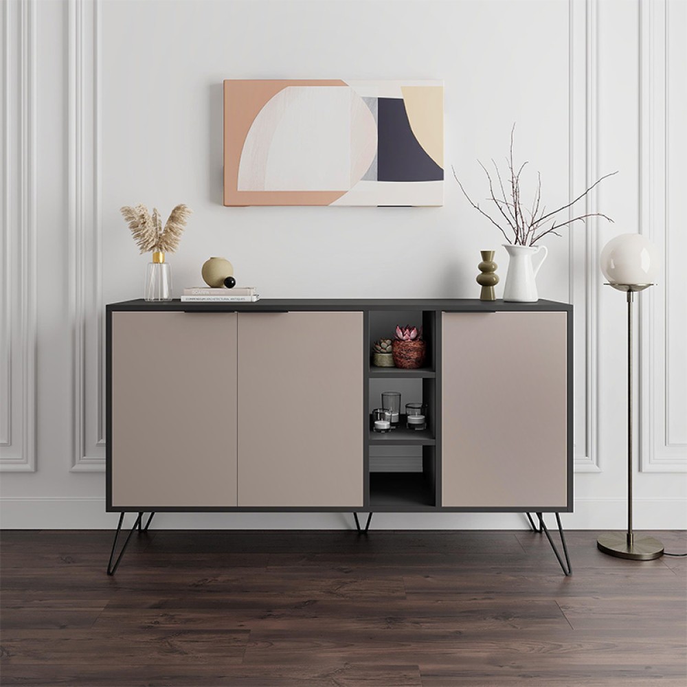 Μπουφές Clara Megapap χρώμα ανθρακί - ανοιχτή μόκα 142x35,6x83εκ.