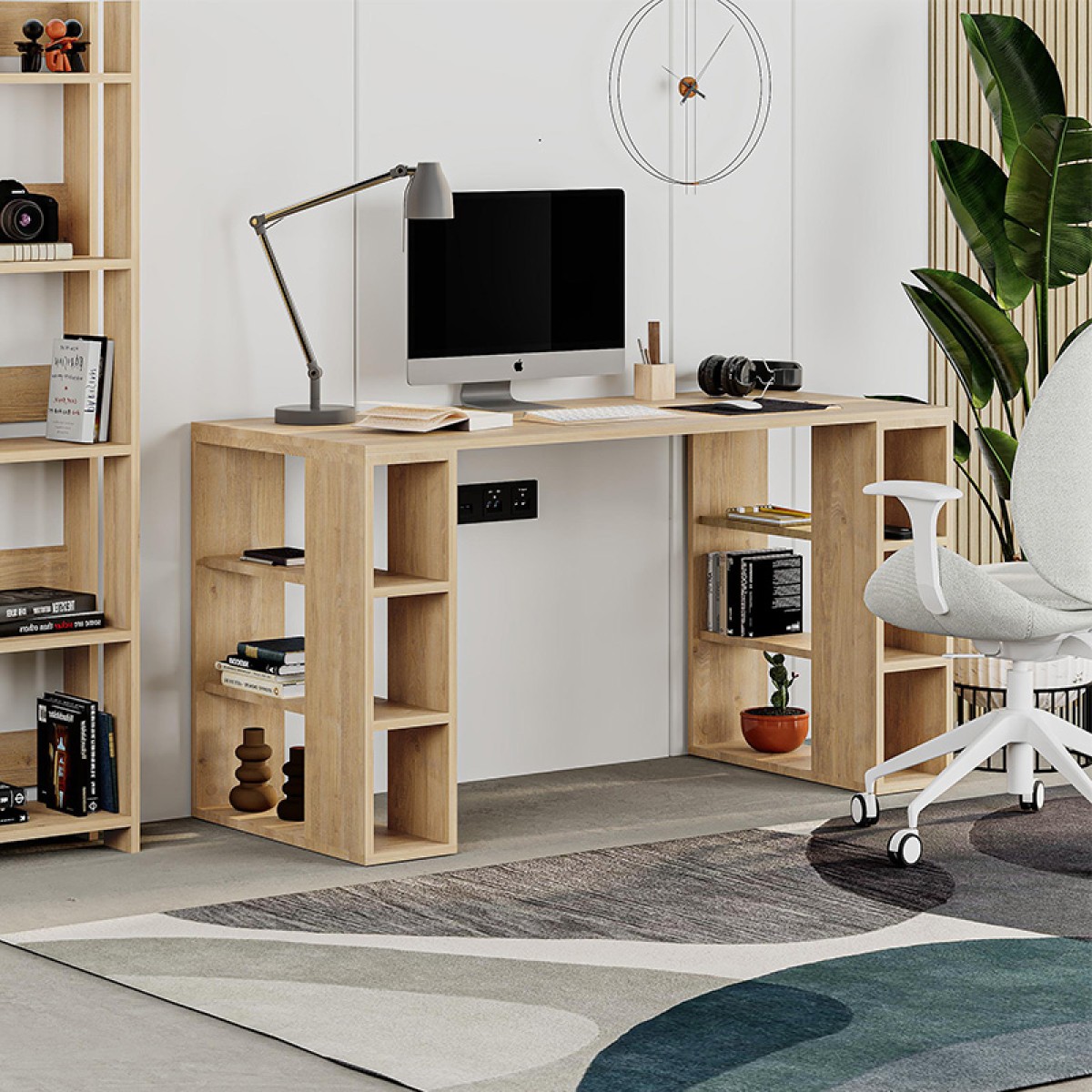 Γραφείο εργασίας Colmar Megapap από μελαμίνη χρώμα sapphire oak 140x60x75εκ