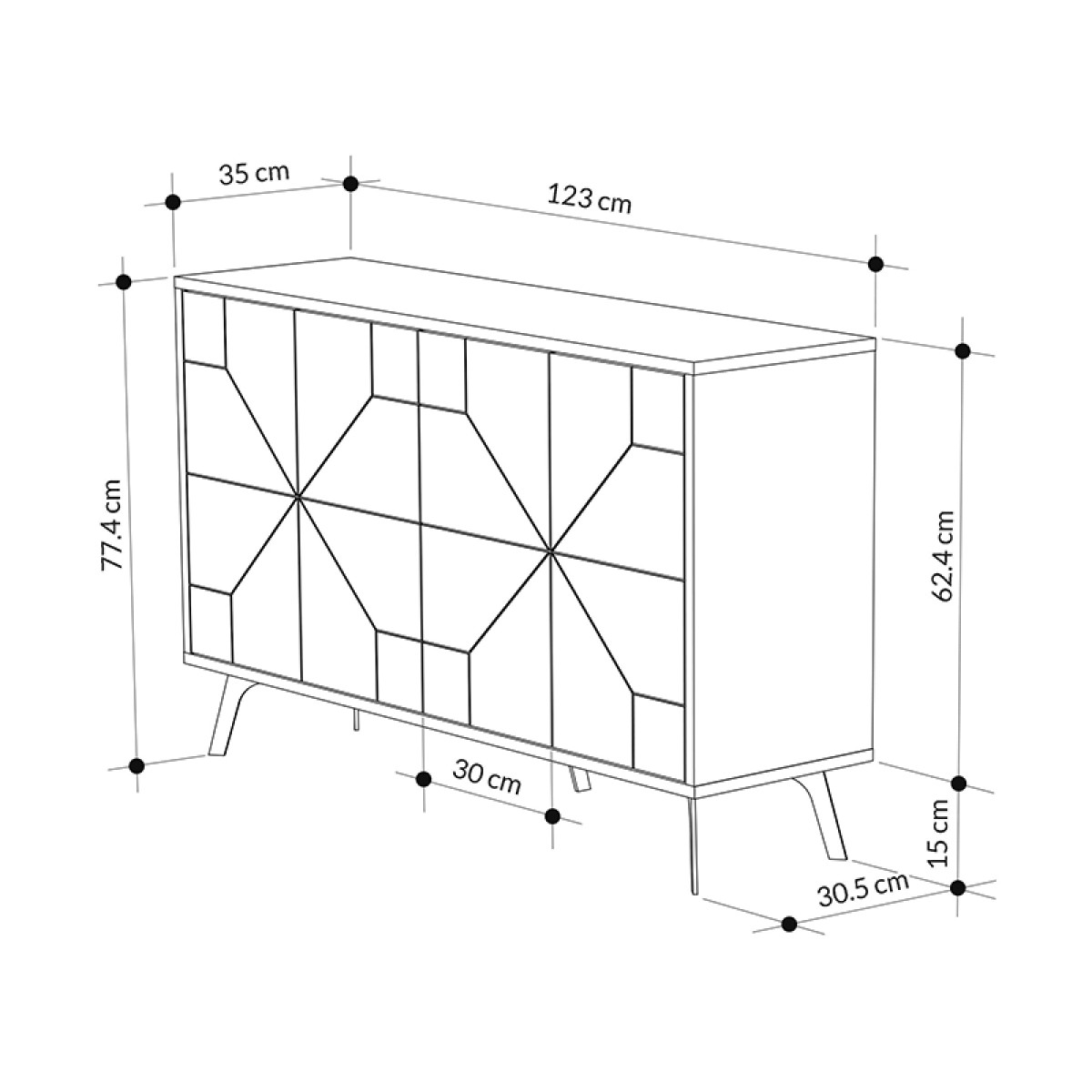 Μπουφές μελαμίνης Dune Megapap χρώμα φυσικό οξιάς 123x35x77,4εκ.