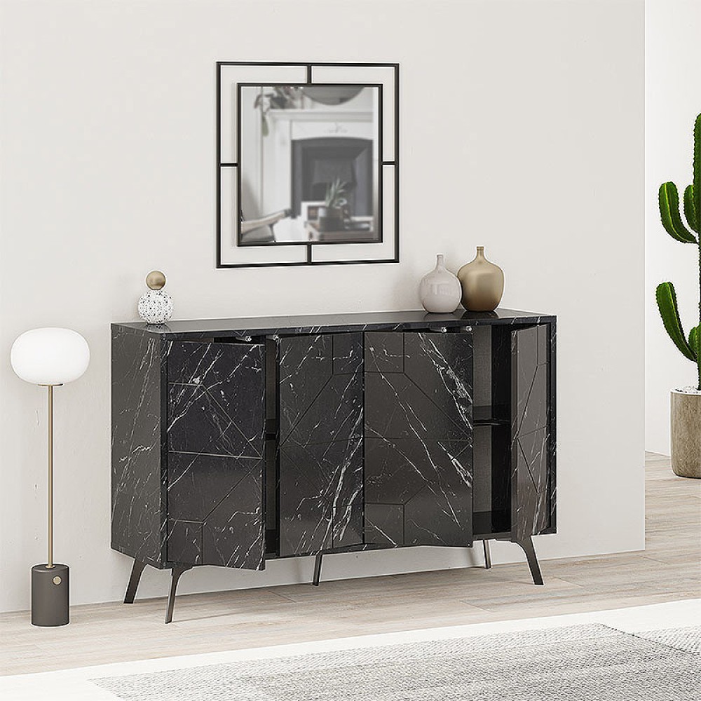 Μπουφές Dune Megapap χρώμα μαύρο εφέ μαρμάρου 123x35x77,4εκ.