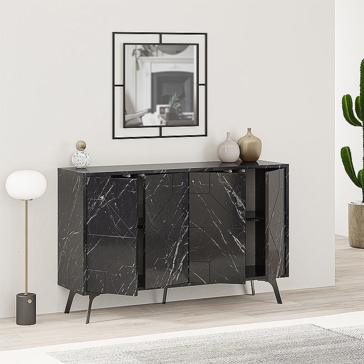 Μπουφές Dune Megapap χρώμα μαύρο εφέ μαρμάρου 123x35x77,4εκ.