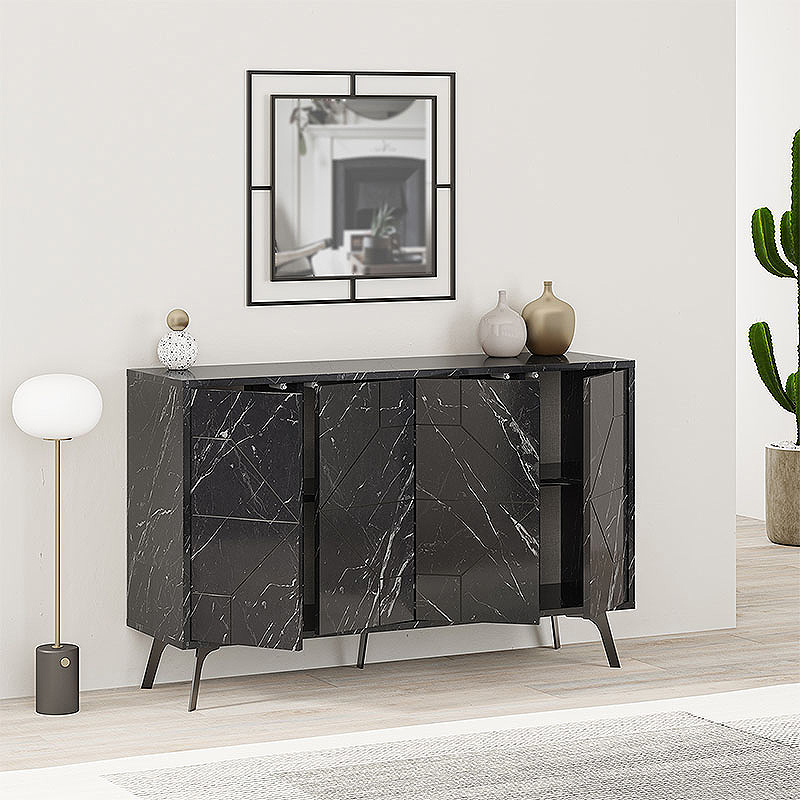 Μπουφές Dune Megapap χρώμα μαύρο εφέ μαρμάρου 123x35x77,4εκ.