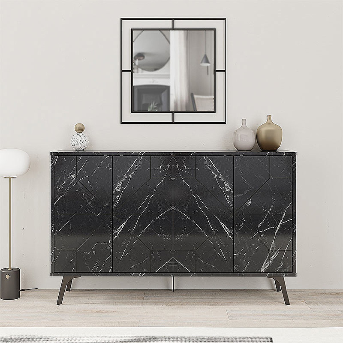 Μπουφές Dune Megapap χρώμα μαύρο εφέ μαρμάρου 123x35x77,4εκ.