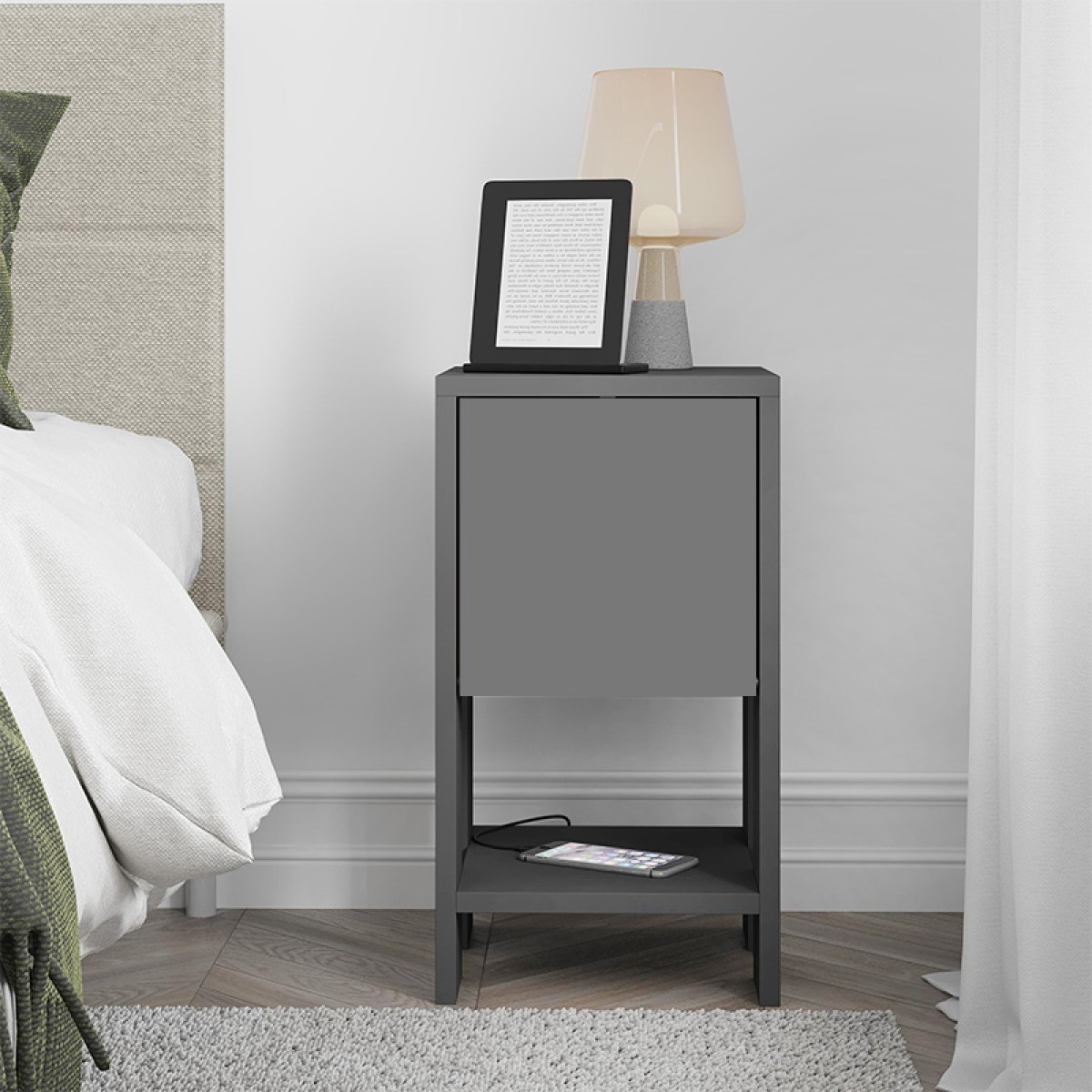 Κομοδίνο μελαμίνης Ema Megapap χρώμα ανθρακί 30x30x55εκ.